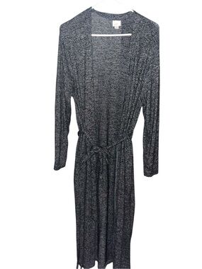A New York Long Open-Front Charcoal Tie-Waist Maxi Cardigan. Size M
